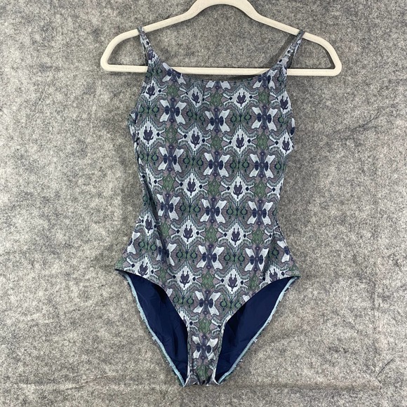 Tory Burch One Piece Swimsuit Medium Blue Boho Printed Backless Swim - Picture 1 of 9
